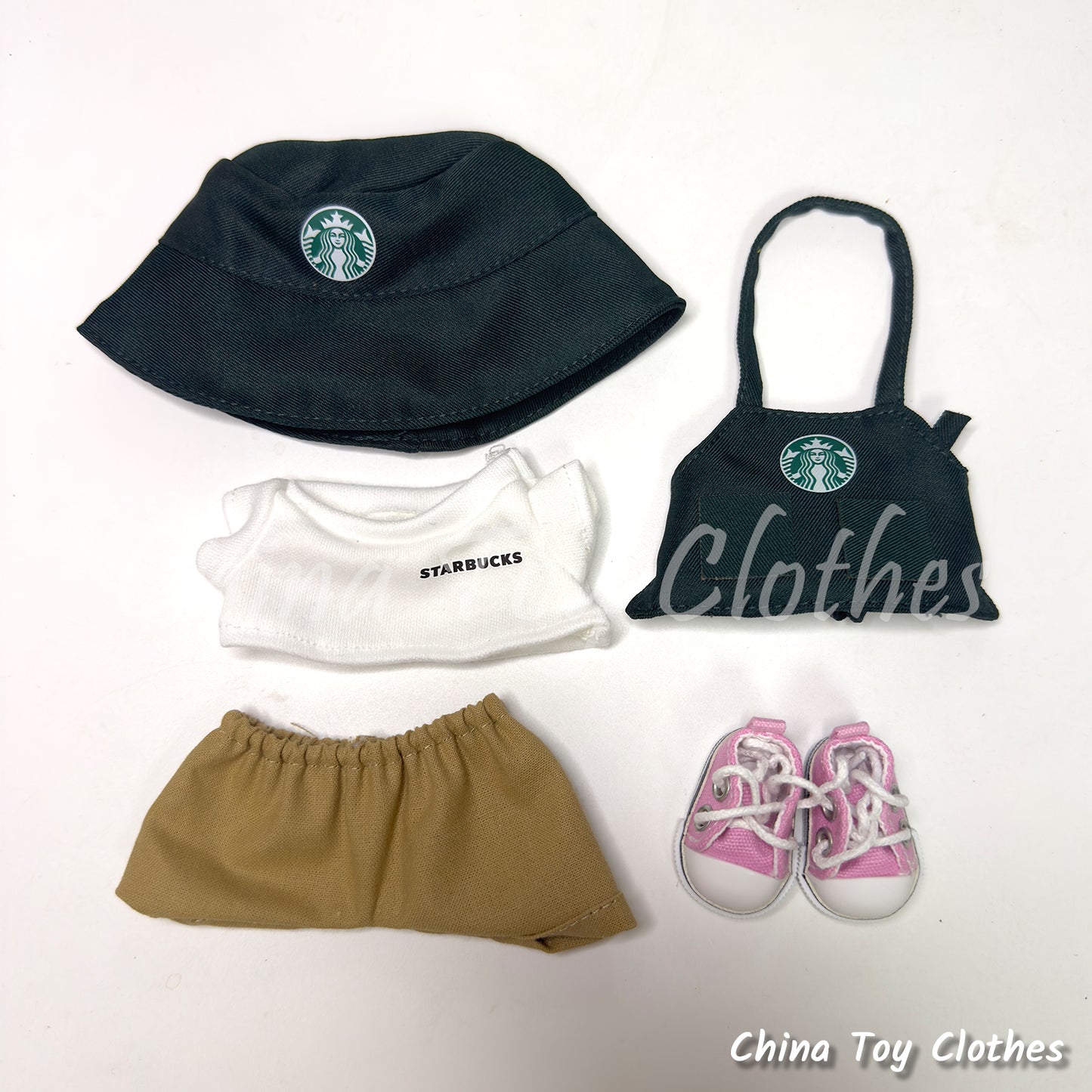 LABUBU 17cm The Monsters Plush Doll Replacing Clothes Green Coffee Waitress Outfit NO TOY