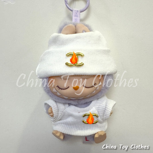 LABUBU 17cm 7" The Monsters Plush Doll Clothes White Rich Lady Leisure Suit NO TOY