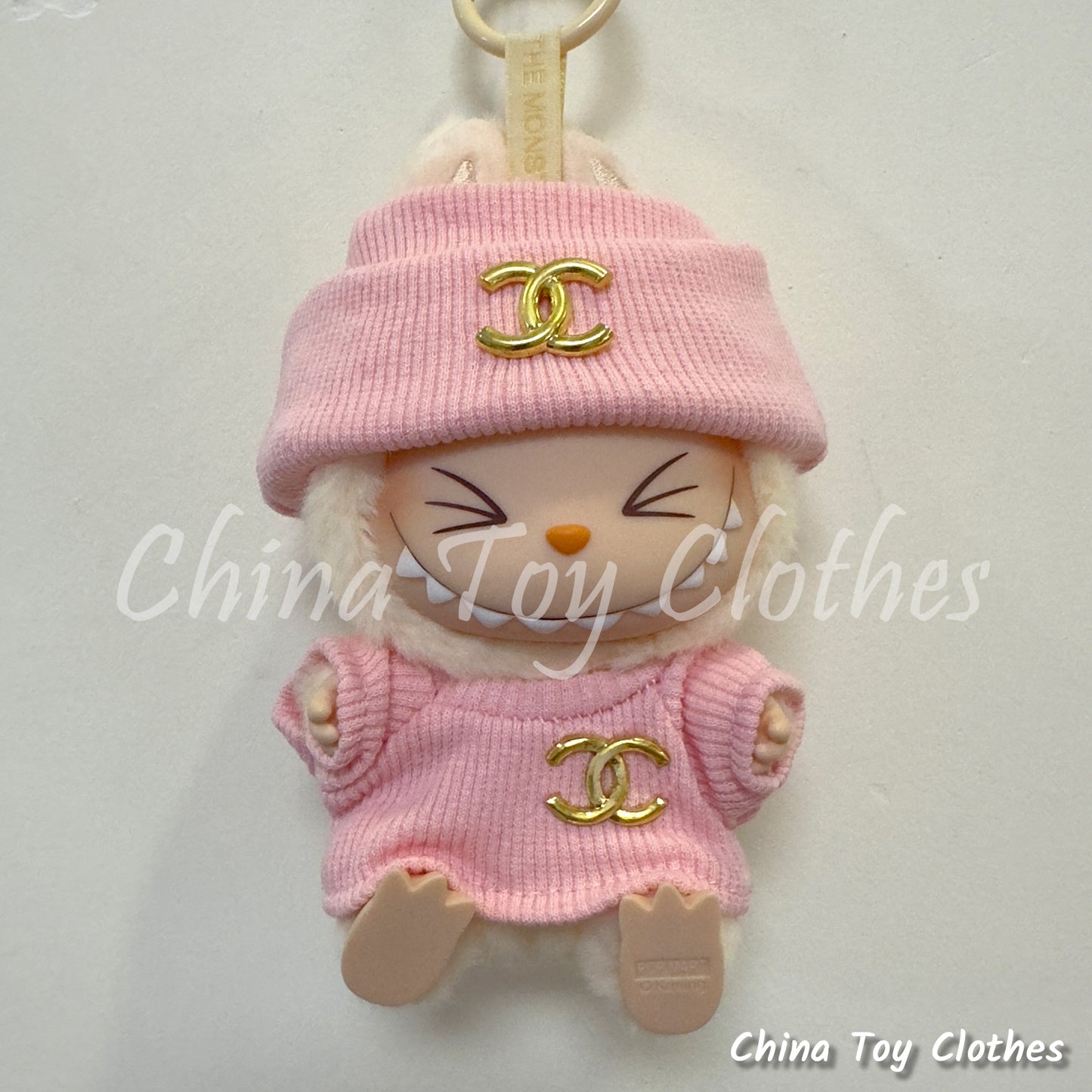 LABUBU 17cm 7" The Monsters Plush Doll Clothes Pink Rich Lady Leisure Suit NO TOY
