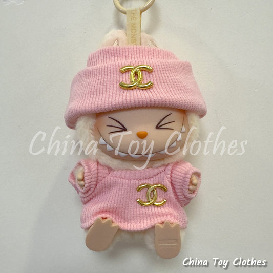 LABUBU 17cm 7" The Monsters Plush Doll Clothes Pink Rich Lady Leisure Suit NO TOY