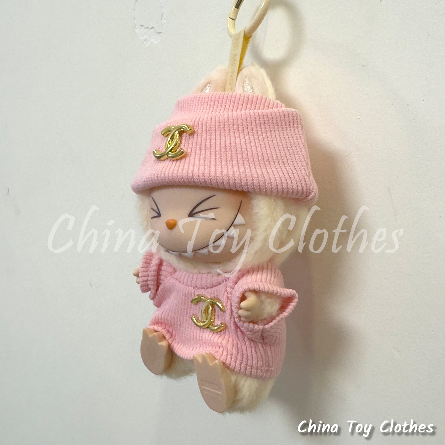 LABUBU 17cm 7" The Monsters Plush Doll Clothes Pink Rich Lady Leisure Suit NO TOY