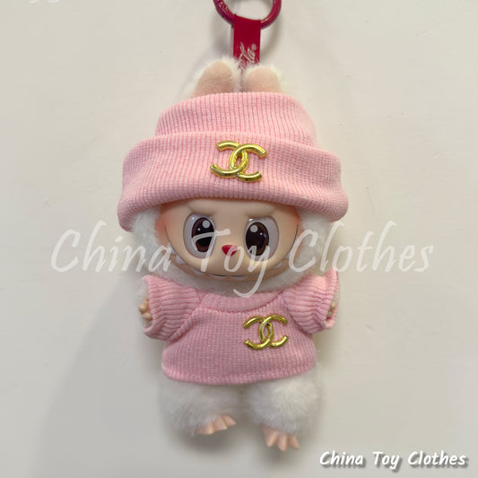 LABUBU 17cm 7" The Monsters Plush Doll Clothes Pink Rich Lady Leisure Suit NO TOY