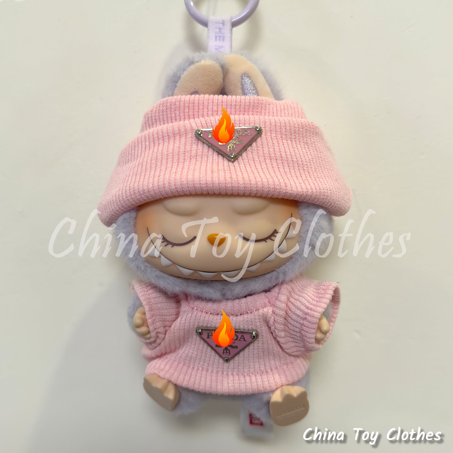 LABUBU 17cm 7" The Monsters Plush Doll Clothes Pink Rich Lady Leisure Suit NO TOY