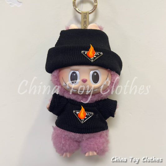 LABUBU 17cm 7" The Monsters Plush Doll Clothes Black Rich Lady Leisure Suit NO TOY