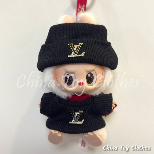 LABUBU 17cm 7" The Monsters Plush Doll Clothes Black Rich Lady Leisure Suit NO TOY