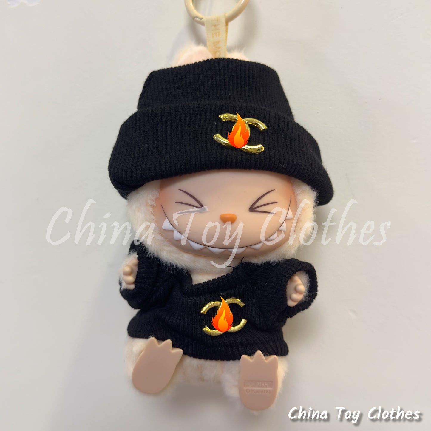 LABUBU 17cm 7" The Monsters Plush Doll Clothes Black Rich Lady Leisure Suit NO TOY