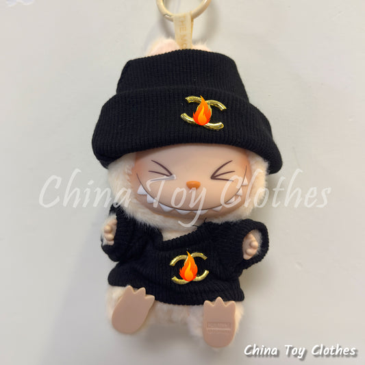 LABUBU 17cm 7" The Monsters Plush Doll Clothes Black Rich Lady Leisure Suit NO TOY