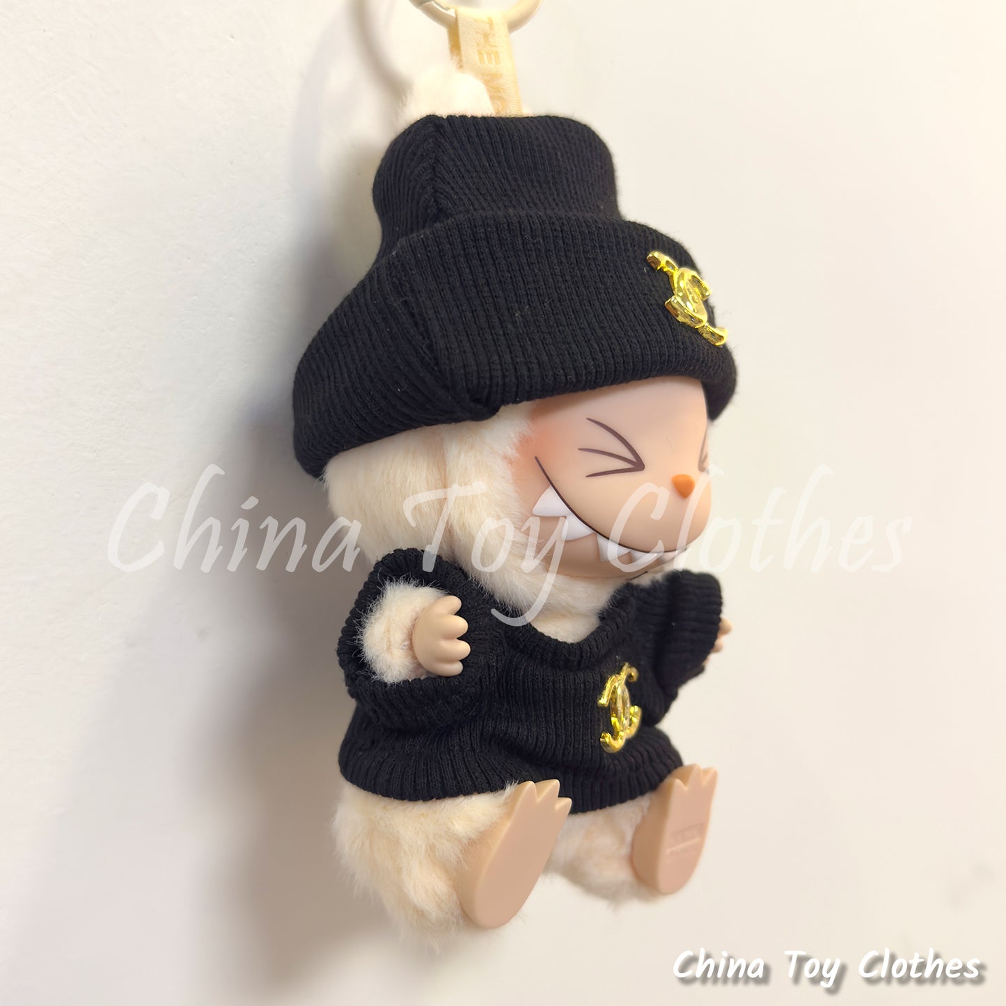 LABUBU 17cm 7" The Monsters Plush Doll Clothes Black Rich Lady Leisure Suit NO TOY