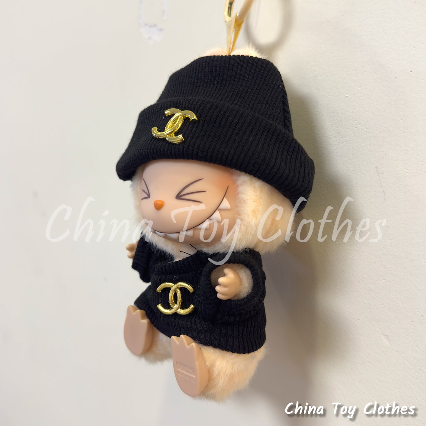 LABUBU 17cm 7" The Monsters Plush Doll Clothes Black Rich Lady Leisure Suit NO TOY