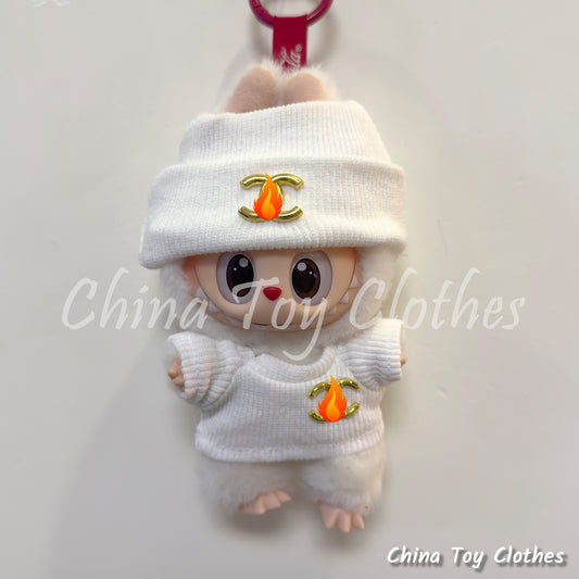 LABUBU 17cm 7" The Monsters Plush Doll Clothes White Rich Lady Leisure Suit NO TOY