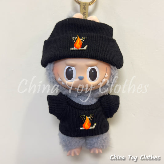 LABUBU 17cm 7" The Monsters Plush Doll Clothes Black Rich Lady Leisure Suit NO TOY