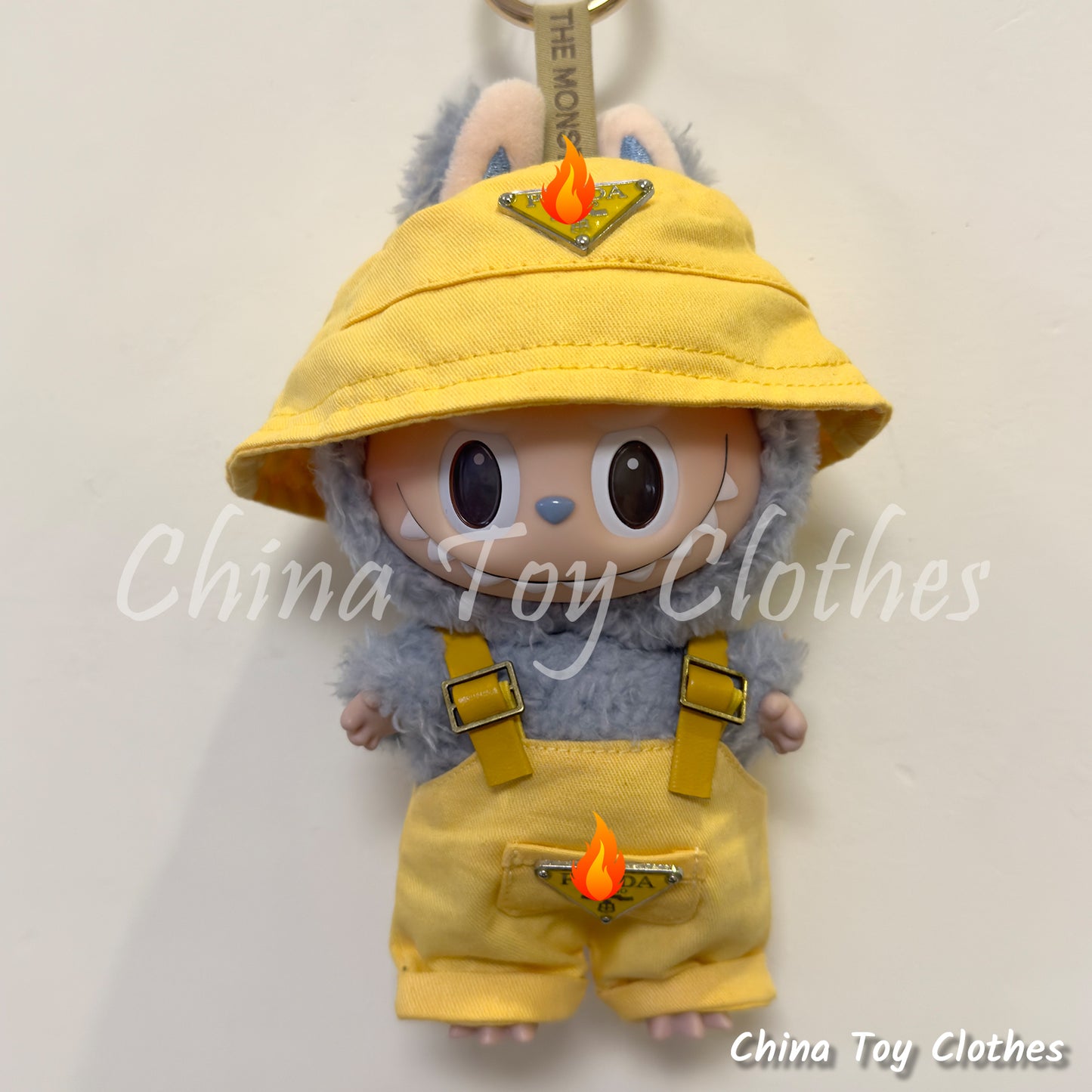 LABUBU 17cm 7" The Monsters Plush Doll Handmade Clothes Rich Guy Yellow Leisure suit NO TOY