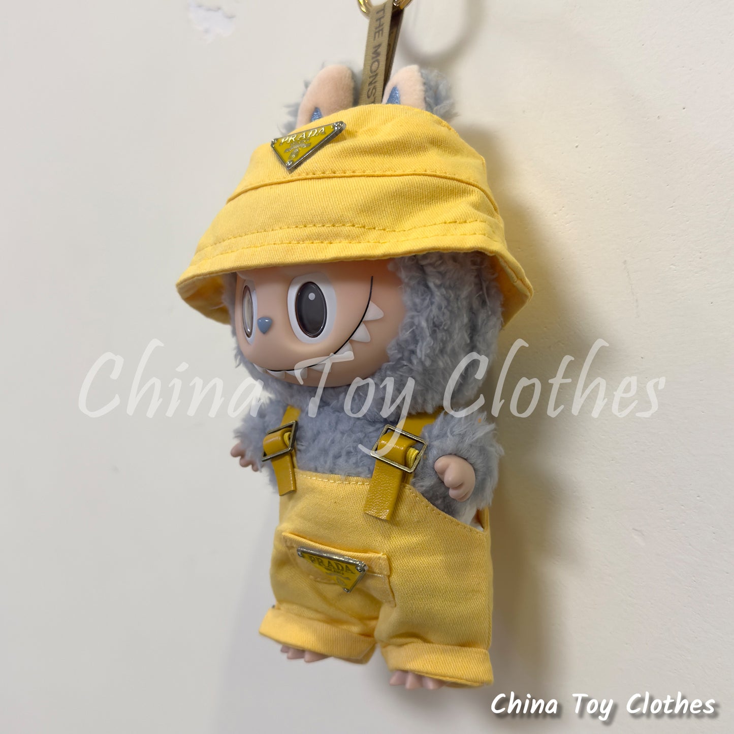 LABUBU 17cm 7" The Monsters Plush Doll Handmade Clothes Rich Guy Yellow Leisure suit NO TOY