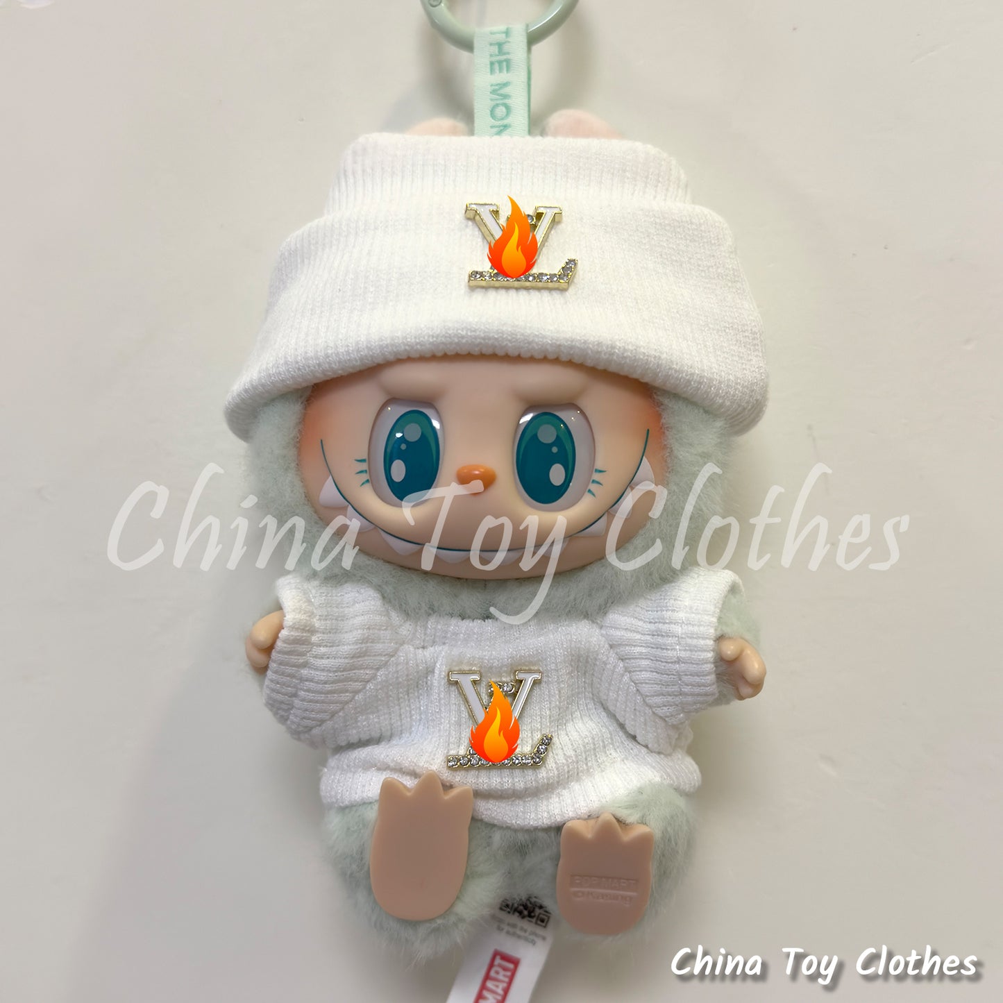 LABUBU 17cm 7" The Monsters Plush Doll Clothes White Rich Lady VV Leisure Suit NO TOY