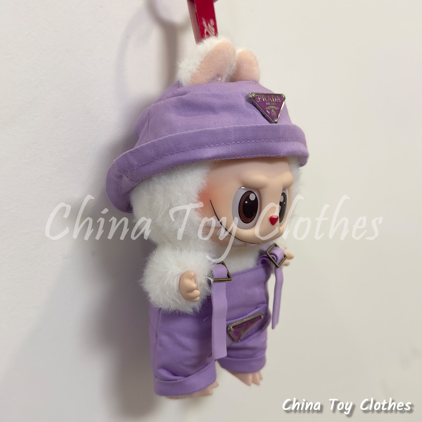LABUBU 17cm 7" The Monsters Plush Doll Clothes Rich Guy Purple Leisure suit NO TOY