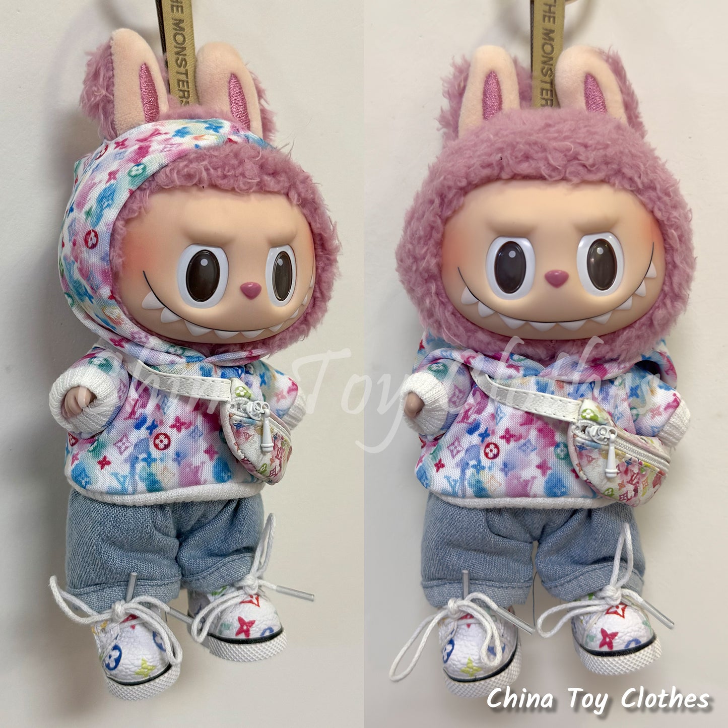 LABUBU 17cm 7inch The Monsters Plush Doll Replacing Clothes VV Tie Dye Fashion Hoodie Outfit NO TOY