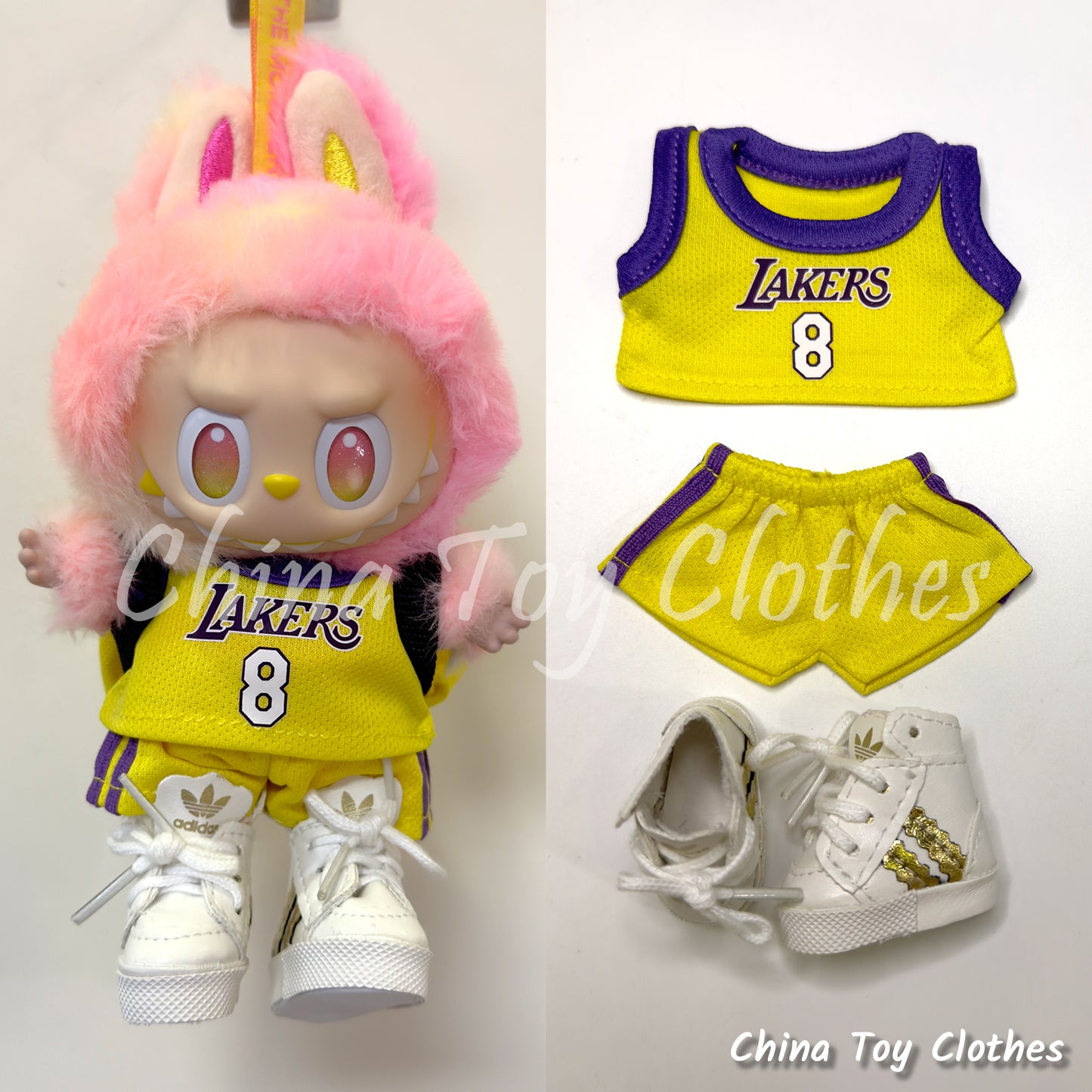 LABUBU 17 公分怪獸毛絨玩偶衣服金塊隊 15 號籃球運動服無玩具